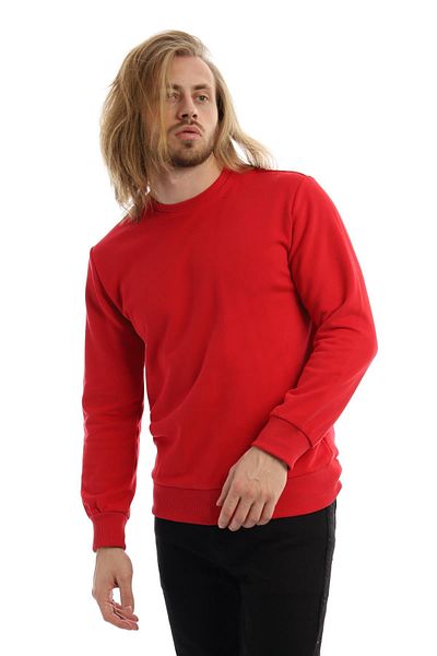 Polo State Men's 3 Thread Cotton Regular Fit Basic Crew Neck Red Sweatshirt