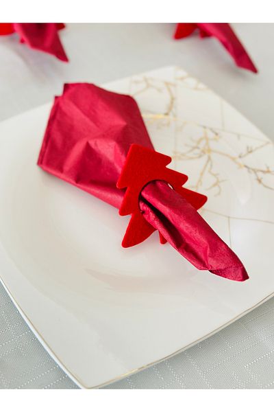 Bellacasa New Year's Themed Napkin Holder Set for 6 - Red Felt