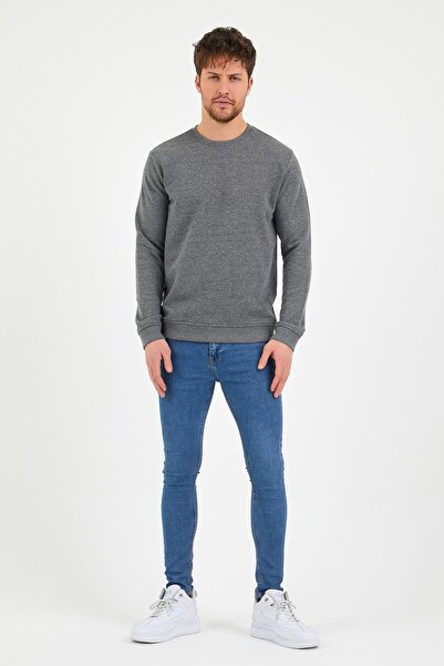 Polo State Ανδρικό φούτερ Basic Loose Thick 3 Thread Χειμερινό μακρύ ανθρακί φούτερ