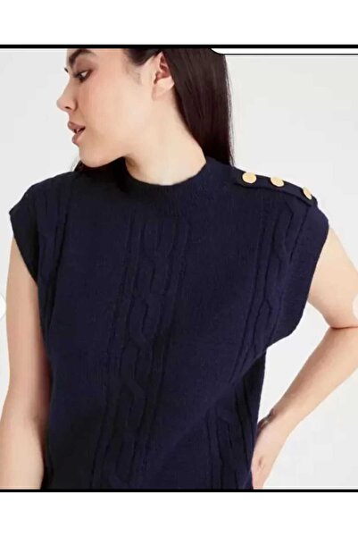 RİGALA LARCİVERT KOLSUZ SIFIR YAKA  OMUZ GOLD METAL DÜĞME TRİKO SWEATER