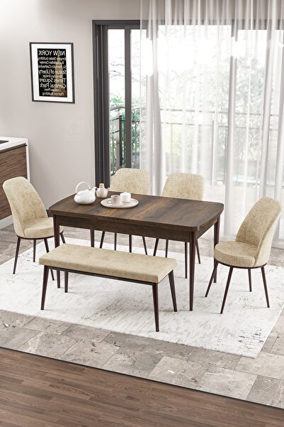 Canisa Concept Zen Serisi 80x132 Mdf Açılabilir Barok Ahşap Desen Masa Takımı...