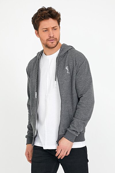 Polo State Cardigan de iarnă pentru bărbați, cu model schelet, cu fermoar, cu 3 fire, antracit