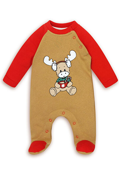 bebizu Yılbaşı Temalı Geyik Baskılı Alttan Çıtçıtlı Şardonlu Tulum