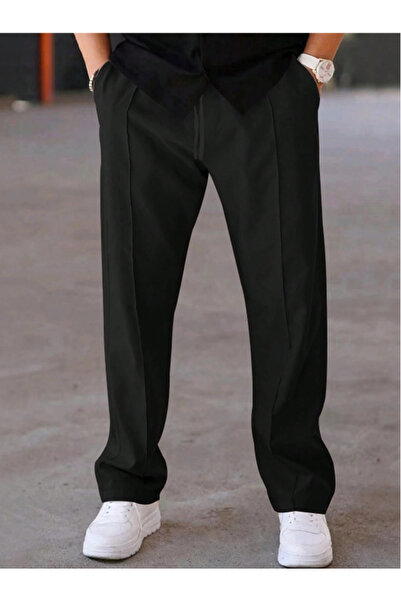 yx yustex sport Μαύρο φαρδύ ανδρικό παντελόνι φόρμας COMFORT - Casual και άνετο