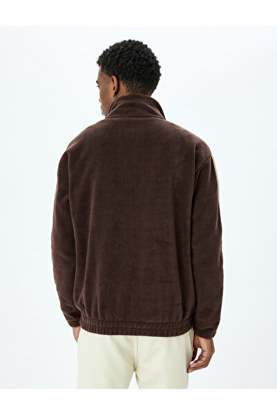 Koton İşlemeli Yarım Fermuarlı Polar Sweatshirt