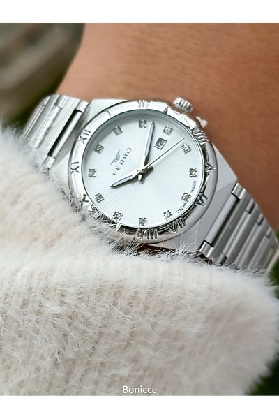 FERRO Brand Silver Color Steel Band Women Wrist Watch+Bracelet