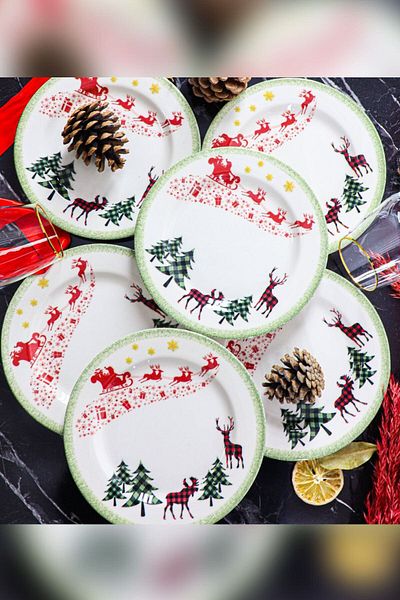 Kosova New Year's Anglikan Patterned 6-Piece Porcelain Cake Plate 21 cm