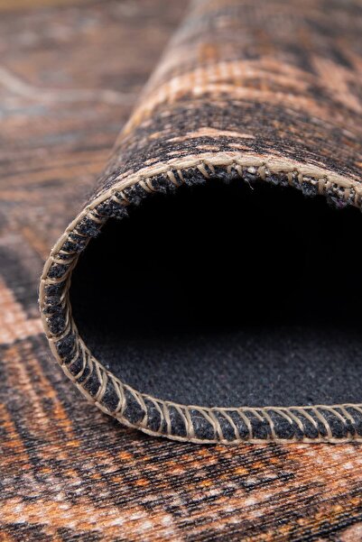 ARTLOOP Folk Etnik Desenli Dokuma Taban Dekoratif Kahverengi Halı BA 01