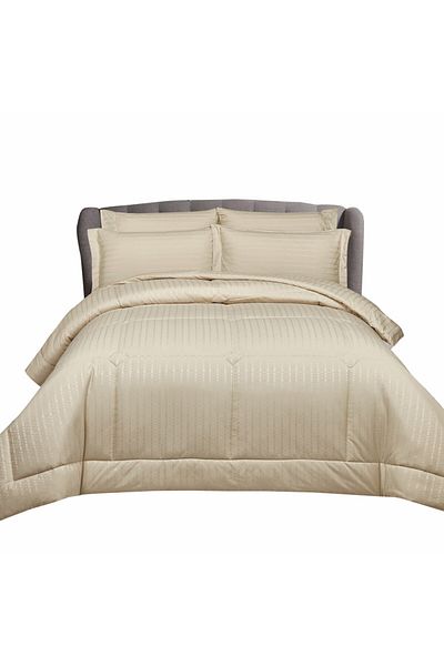 Donetella Striped Quilted Bedding Comforter Set, 6 Pcs King Size Size Fits 240x260 Cms 350 GSM Filling