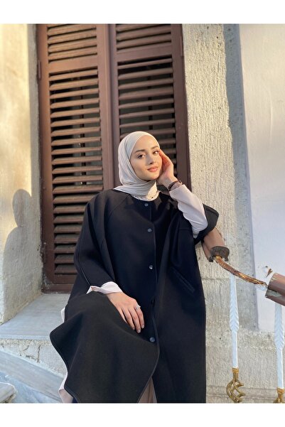 JALİA Örme kaşe biye detaylı çıtçıt kapama panço-6044