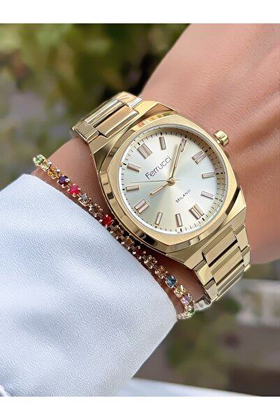 Ferrucci ÇELİK ÖZEL TASARIM KADIN KOL SAATİ+BİLEKLİK HEDİYELİ