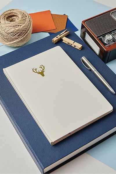 inkglo White Gold Leaf Deer Printed Dotted Velvet Touch Cover 112 Sheets Notepad