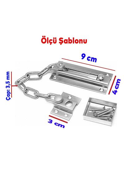 Beşel Chrome Color Steel Door Safety Chain - Sliding, Back Safety Chain, 1 Pcs