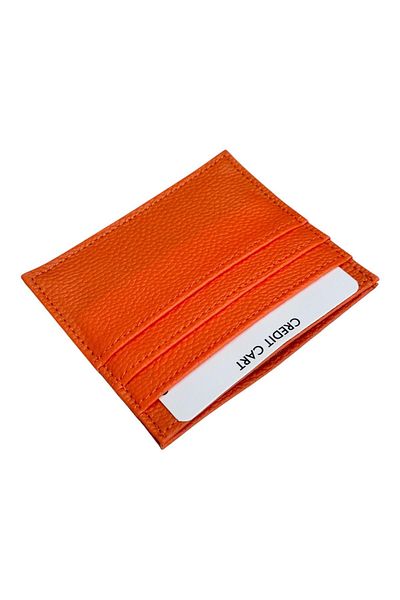 Süzer Deri Orange Faux Leather Unisex Credit Card Holder - Prs-Cloud-Orange