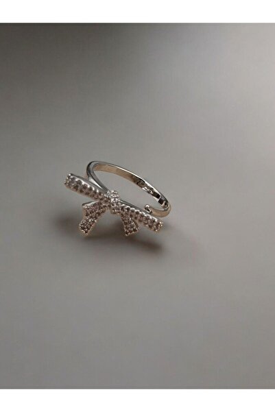 NAİFTAKIAKSESUAR خاتم نسائي على شكل فيونكة قابل للتعديل من حجر الزركون