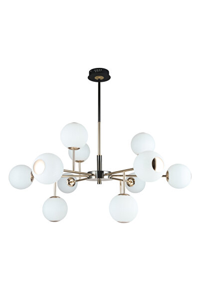 Apliqa Sofia 12'li Siyah Gold 100 Watt Yuvarlak Modern Oturma Odası, Salon Avize