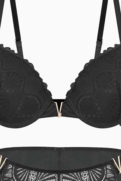 Wonna Anna Gold Αξεσουάρ Δαντελένιο Σετ Σουτιέν - Push Up - 2568 - Μαύρο
