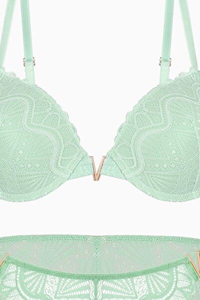 Wonna Σετ σουτιέν και εσώρουχα Anna Gold Lace Push Up - Ανοιχτό πράσινο 2568