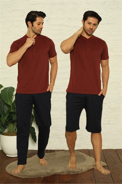 Mestore Fashion Line Men's Claret Red 3-Piece Pajama Set 6824