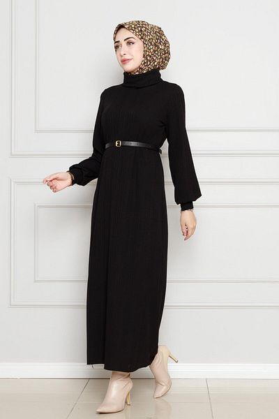 Sevitli Rochie cu curea cu gât rochie-Negru