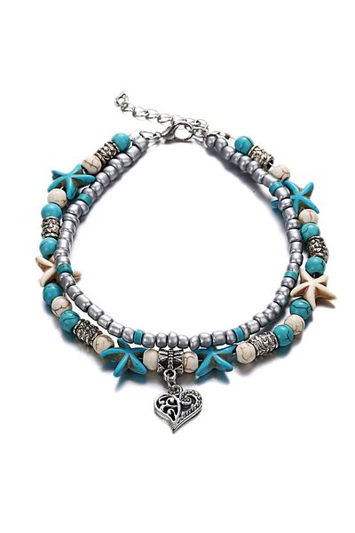 Choice 6 Bohemian Multi-layer Starfish Turtle Anklets For Women Vintage Elephant Owl Beads Chain on Leg An.