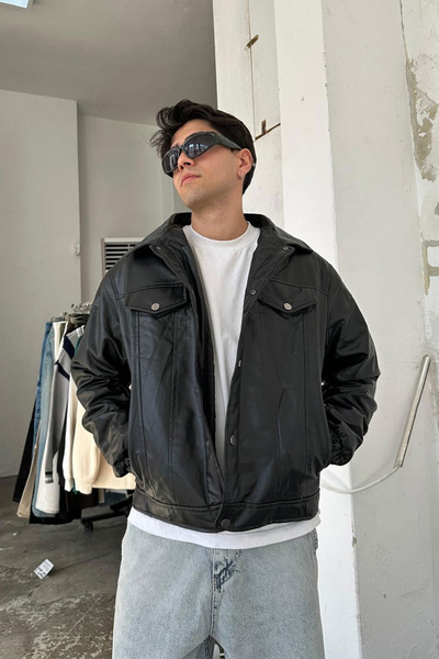 Moderk Cep Detaylı Erkek Deri Ceket Vintage