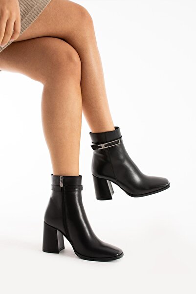 FOLLİNİ Μαύρα γυναικεία μποτάκια από γνήσιο δέρμα