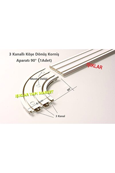 Piyasa 3 Raylı -90° -Köşe Dönüş -Korniş Aparatı -kornej-perde-tül ( -1Adet )