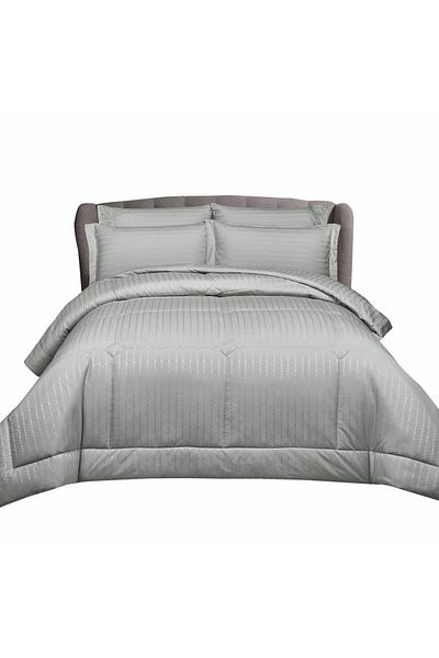 Donetella Striped Quilted Bedding Comforter Set, 6 Pcs King Size Size Fits 240x260 Cms 350 GSM Filling