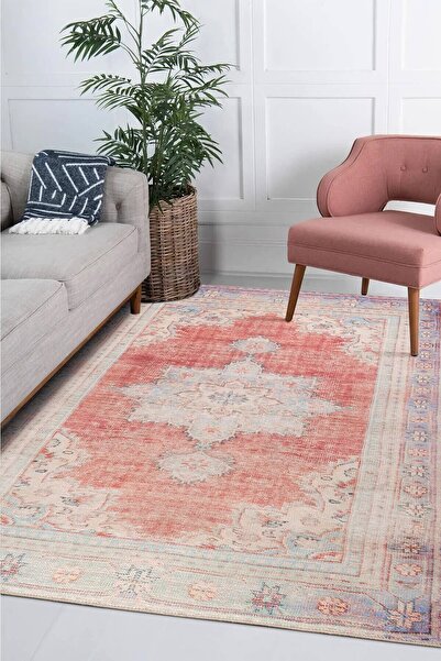 ARTLOOP Folk Vintage Desenli Dokuma Taban Dekoratif Kırmızı Halı BA 11