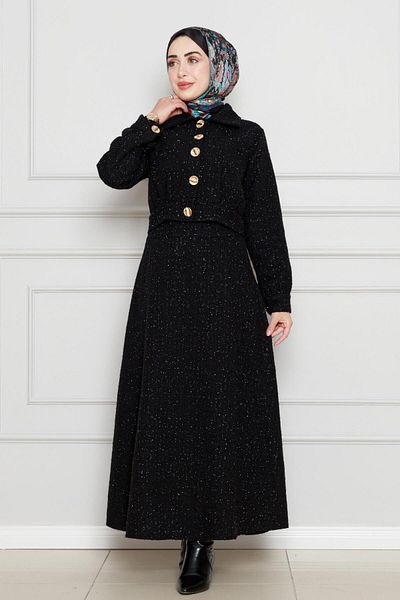 Sevitli Glitter Tweed Fabric Double Set-Black
