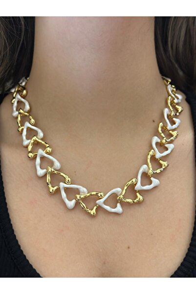 White Enamel Detail Sequential Heart Pendant (Steel)
