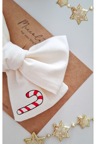 Miccolatte Kız Çocuk Yılbaşı Temalı Ağaç ve Baston Şeker Özel Baskılı Fiyonk Klips Toka