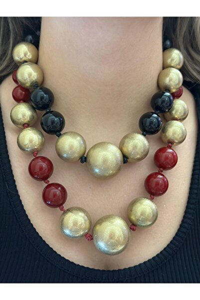 MyladyAccessoriess Büyüklü Küçüklü Sıralı Topçuk Kolye (53 Cm) Siyah