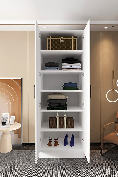 Mercie KAPAKLI 80 Cm'lik 6 Raflı Giyinme Dolap-beyaz