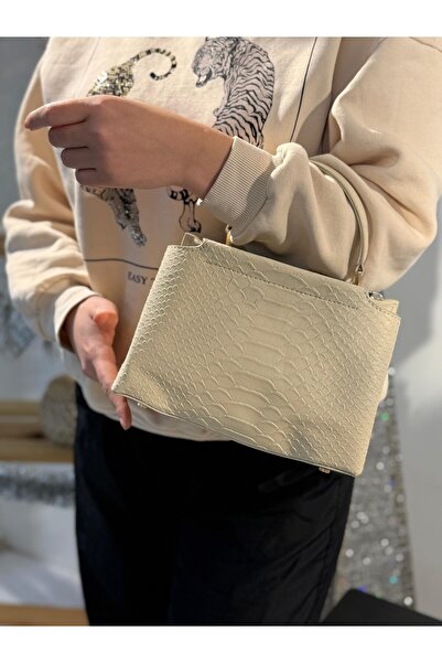 Seniorah Cream Colored Patterned Shoulder and Hand Women's Bag