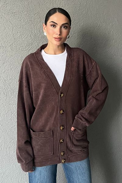 Seda Yalçın Atelier Coffee Logo Detail Washed Cardigan