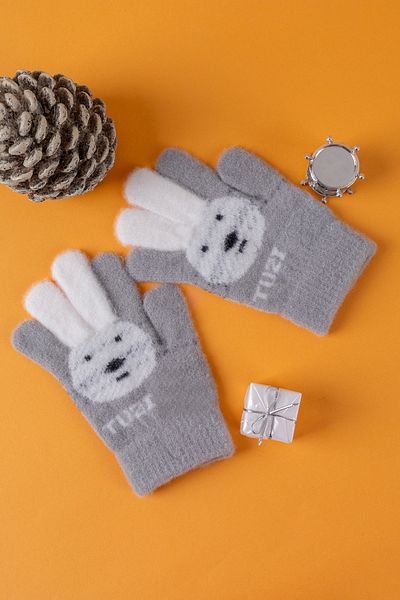Ecrou Winter Gray Gloves with Colorful Ears
