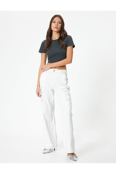 Koton Crop T-Shirt Short Sleeve Crew Neck Ribbed