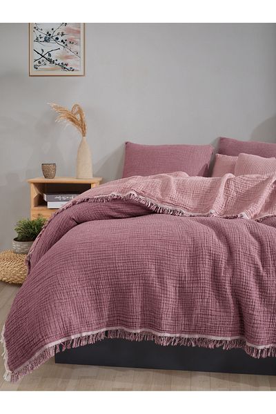 luxtex Reversible, 4 Layers Muslin Bedspread, Sofa Cover, Blanket, Double Size 220 X 230 Cm