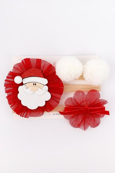 Le Mabelle Ecru Pompom Santa Claus Headband Set of 3