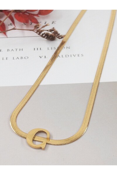 Siya Silver 316L  Kararmaz Çelik Gold Renk İtalyan Zincirli Harfli Kadın Kolye