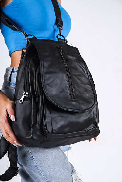 DELSOLERA Kadın Yumuşak Yıkanmış Deri Hem Kol Hem Sırt Çantası