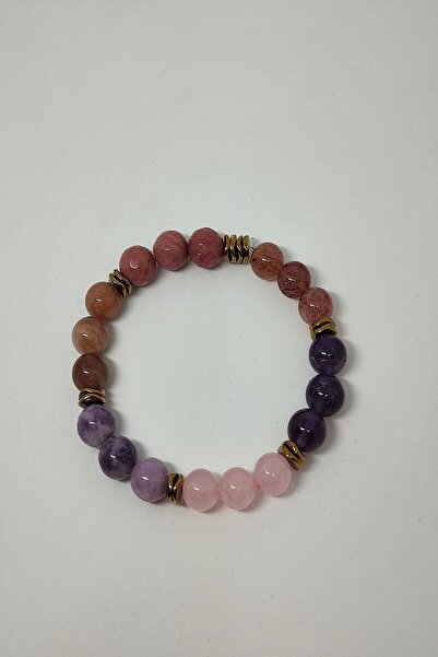 Zodyak Doğal Taş Sertifikalı Güneş Taşı, Lepidolit, Ametist, Rodonit, Pembe K...