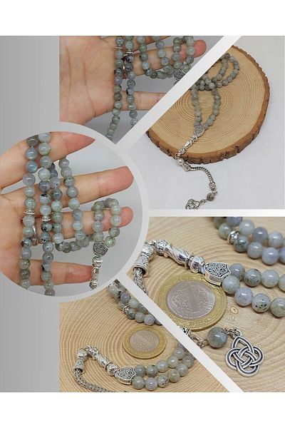 Yasamtohumu Πέτρα Labradorite Ανοιχτό Χρώμα 99mm Χάντρες προσευχής 6mm (17095)