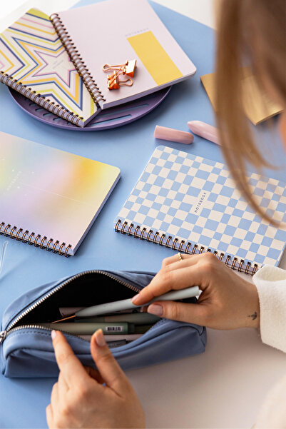 PAPERORA A5 Spiralli Karton Kapak Kareli Okul Defteri 80 yaprak 4'lü Set - Ders Programlı