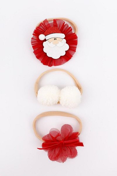Le Mabelle Ecru Pompom Santa Claus Headband Set of 3
