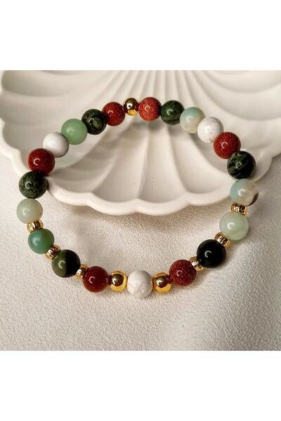 DOĞAL TAŞ CENNETİ Kadın Doğal Taş Bileklik Yıldız Taşı Havlit Jasper Amazonit