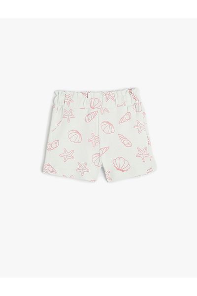 Koton Shorts with Pockets, Elastic Waist, Shell Printed Cotton