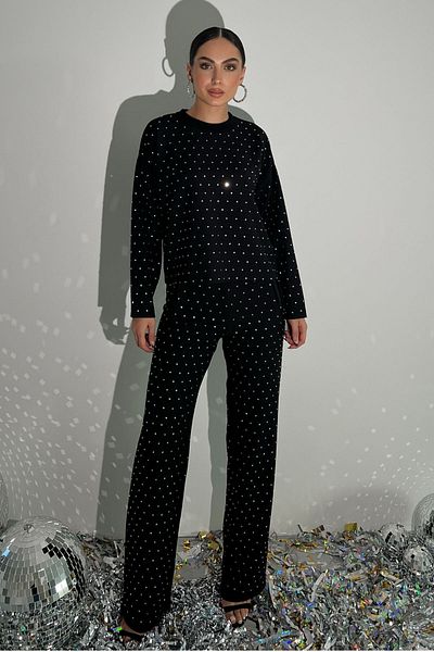 Seda Yalçın Atelier Black Petare Stone Embroidered Suit